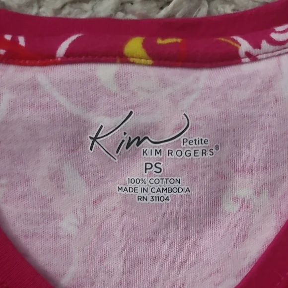 Kim Rogers Women's Pink Floral V-Neck 3/4 Sleeve Top Size Petite Small - Picture 5 of 5